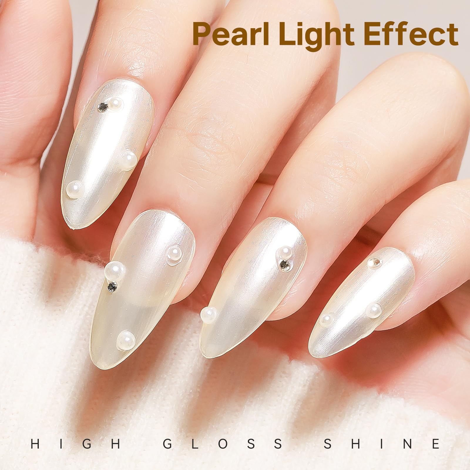 Shiny milky white finish on nails with MIZHSE polish.