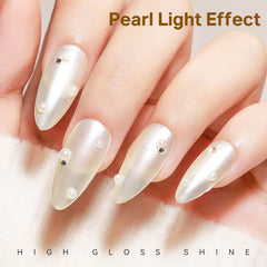 Shiny milky white finish on nails with MIZHSE polish.