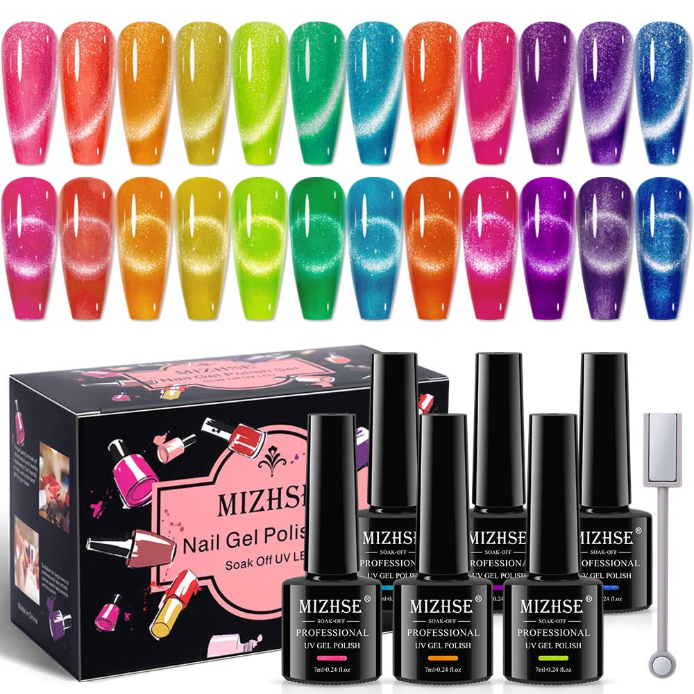 MIZHSE neon cat-eye gel polish kit for bold, salon-quality nails at home.
