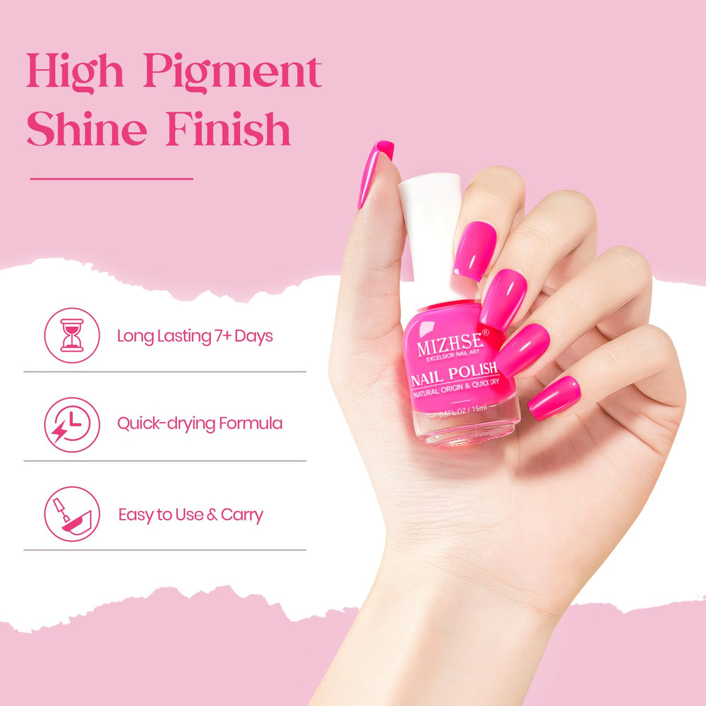 MIZHSE oil-based nail polish shown on nails for long-wear potential.
