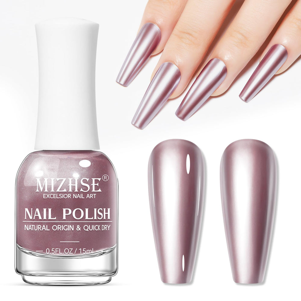 MIZHSE Pink Mirror Nail Polish bottle showing vibrant chrome shine for daily wear.