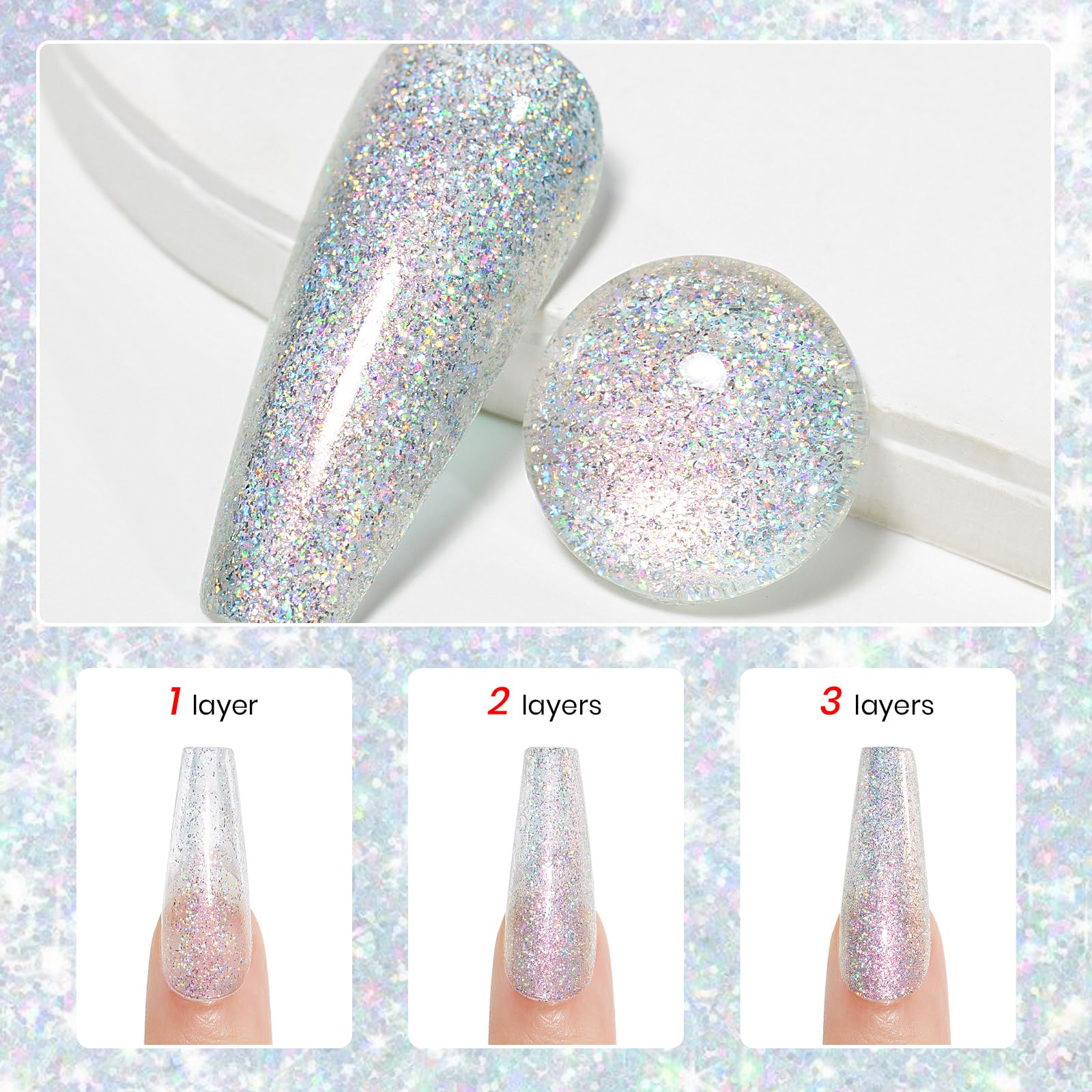 Brush applying MIZHSE Rainbow Glitter Nail Polish for quick layers.