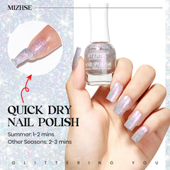 Nails wearing MIZHSE Rainbow Glitter Nail Polish with a high-gloss finish.