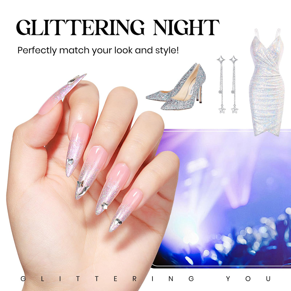 Close-up of glitter pigments in MIZHSE Rainbow Glitter Nail Polish.