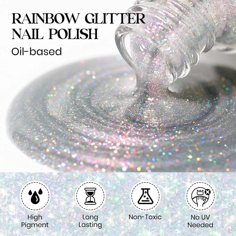 MIZHSE Rainbow Glitter Nail Polish swatches showing saturated shimmer.