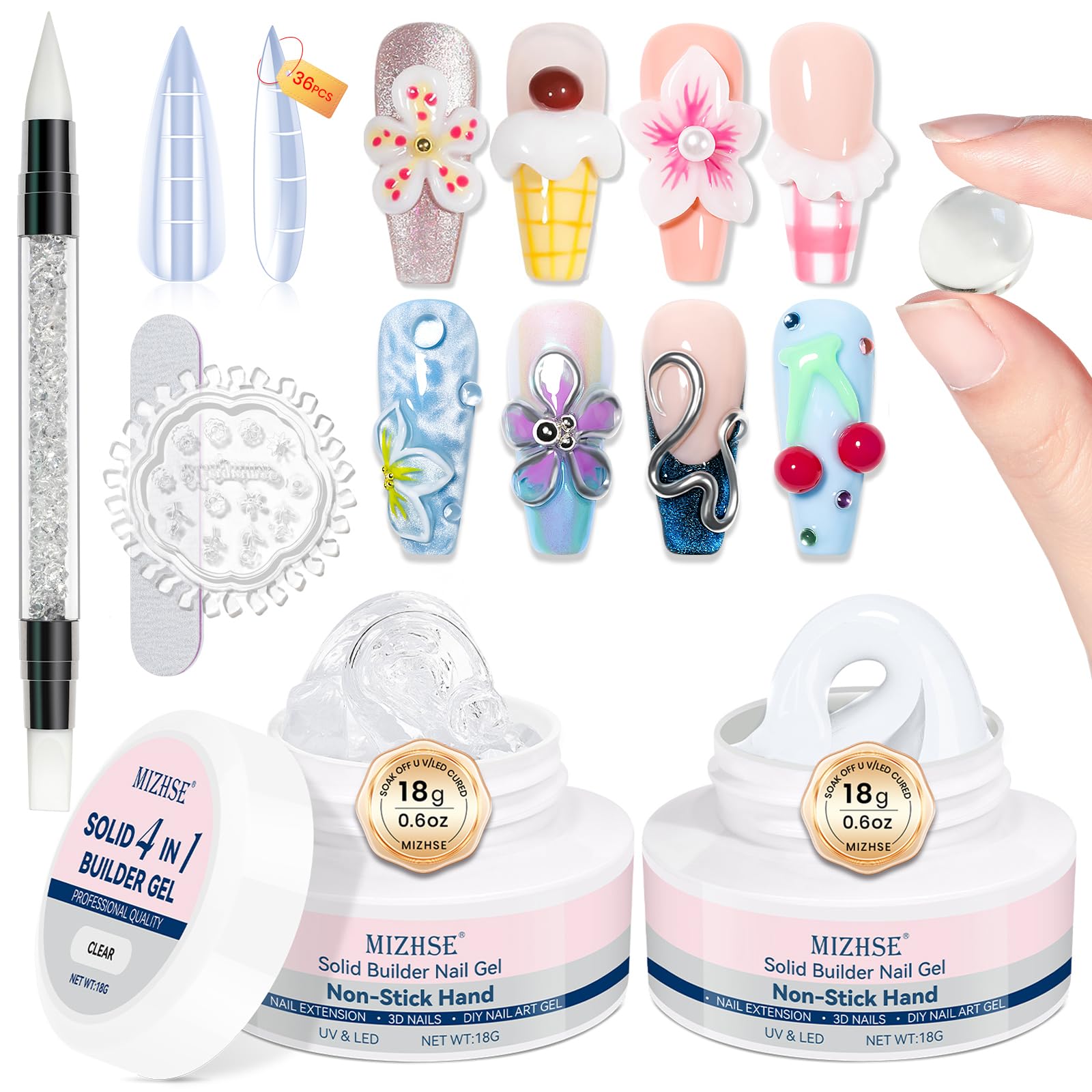MIZHSE solid builder gel clear 18g for strong nail extensions and easy crafting.