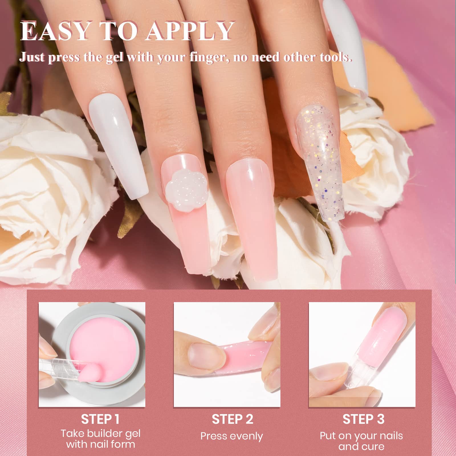 MIZHSE pink builder gel bottle adds soft, natural color.