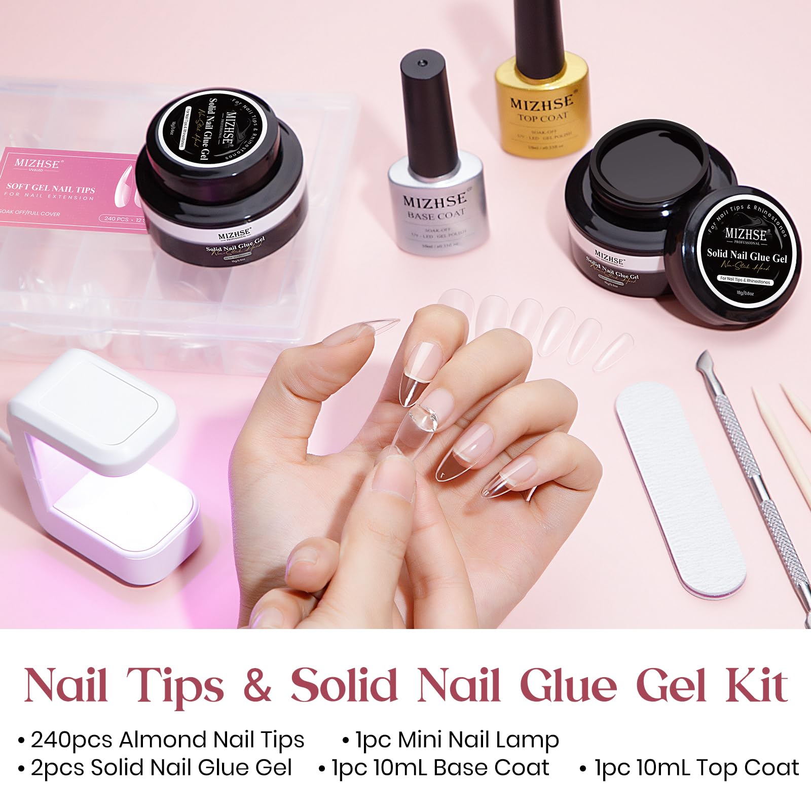 MIZHSE solid nail glue gel 18ml for strong adhesion.