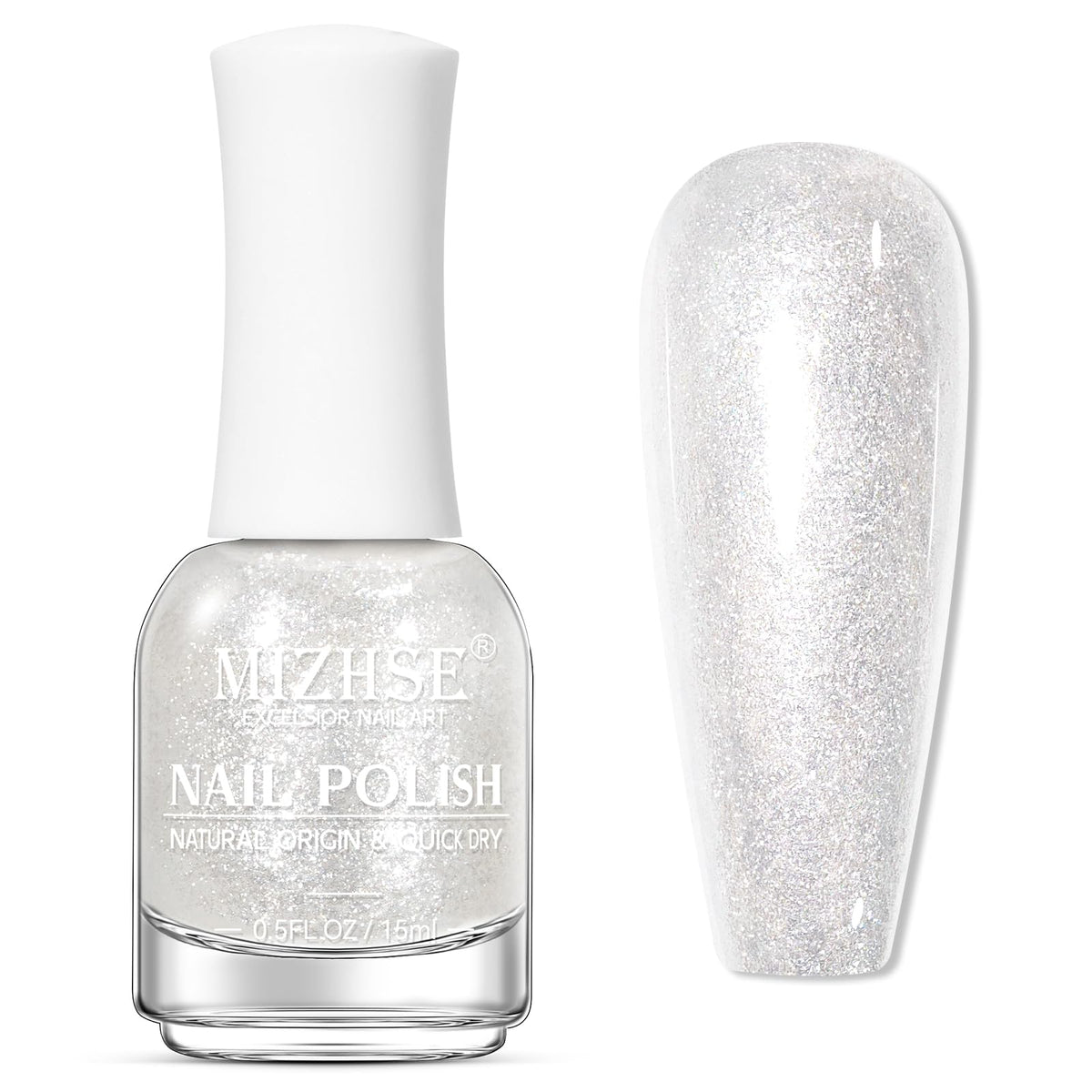 MIZHSE translucent shimmering polish close-up showing glitter and shine.