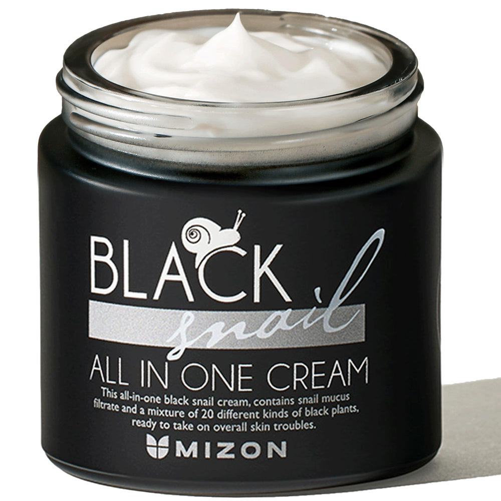 MIZON Black Snail Cream jar showing rich texture for deep hydration.
