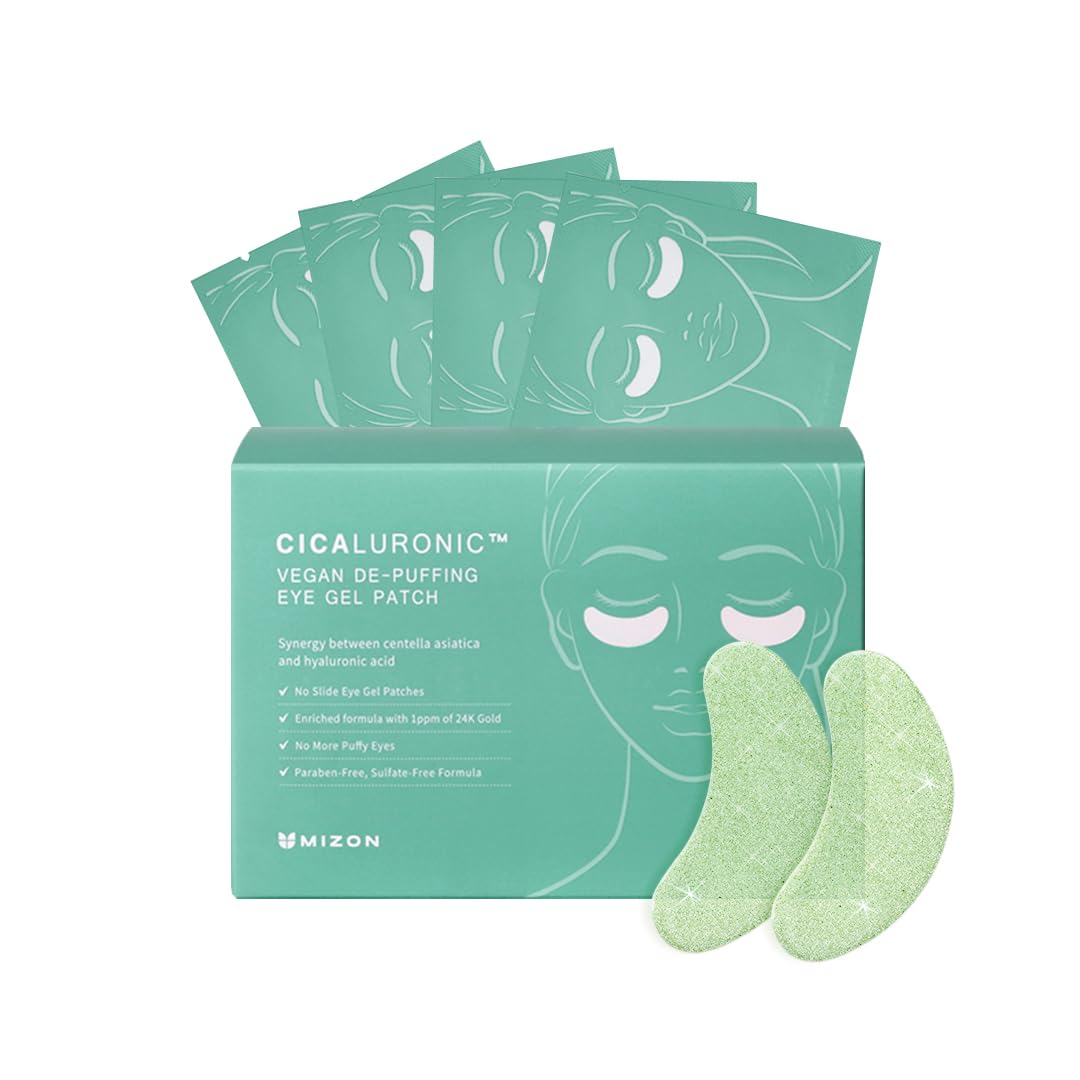 MIZON Cicaluronic vegan eye patch with 24K gold brightens under-eye skin and reduces puffiness.