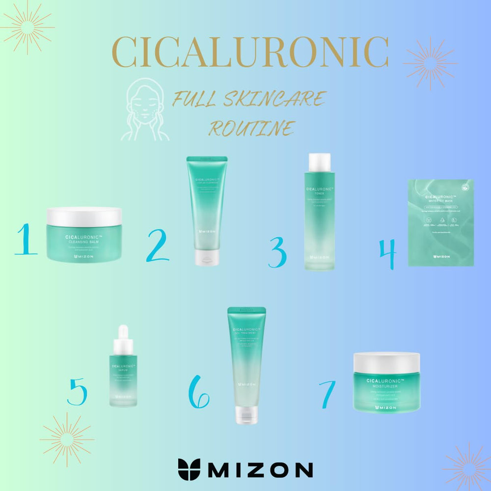 MIZON Cicaluronic gel texture being absorbed during routine application.