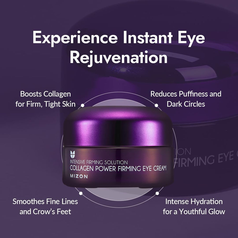 MIZON Collagen Power Firming Eye Cream box and tube on a clean background.