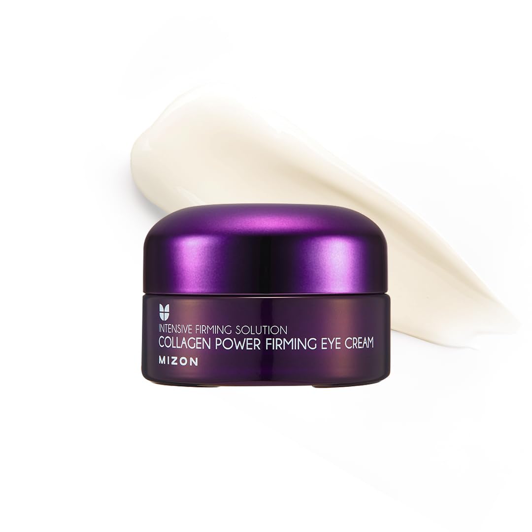 MIZON Collagen Power Firming Eye Cream tube close-up for smoother under-eye skin.