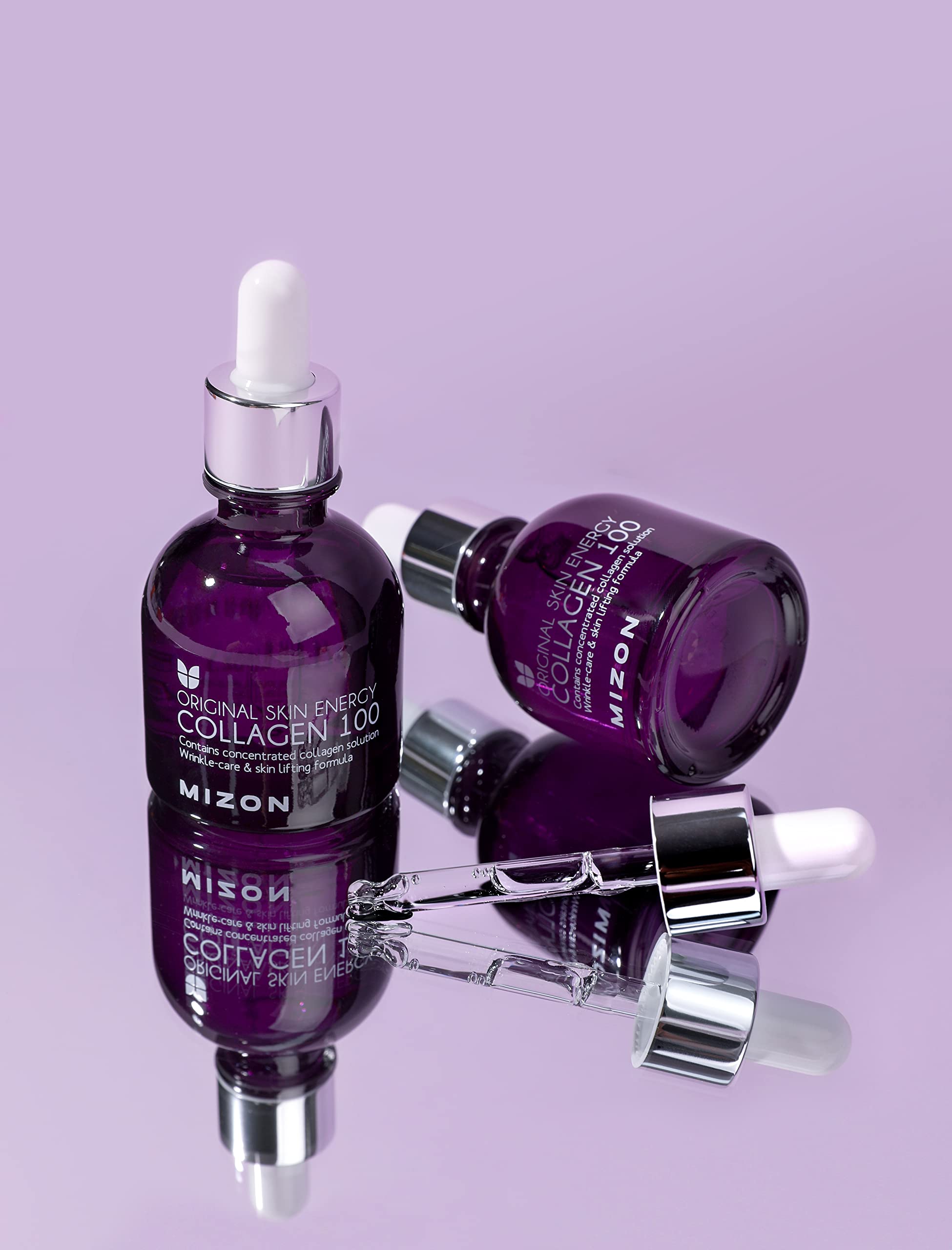 Skin glow after applying MIZON Collagen 100 ampoule with dewy finish.
