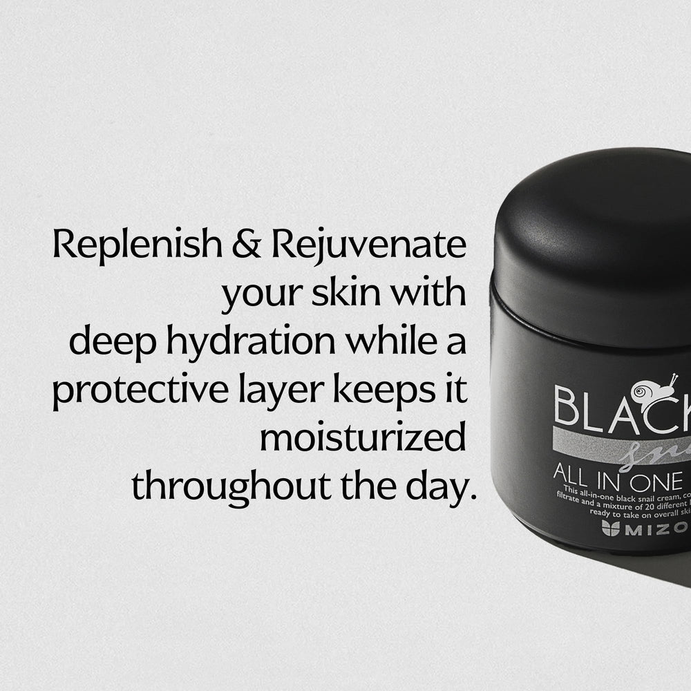 MIZON Black Snail Cream being applied for gentle moisturizing routine.