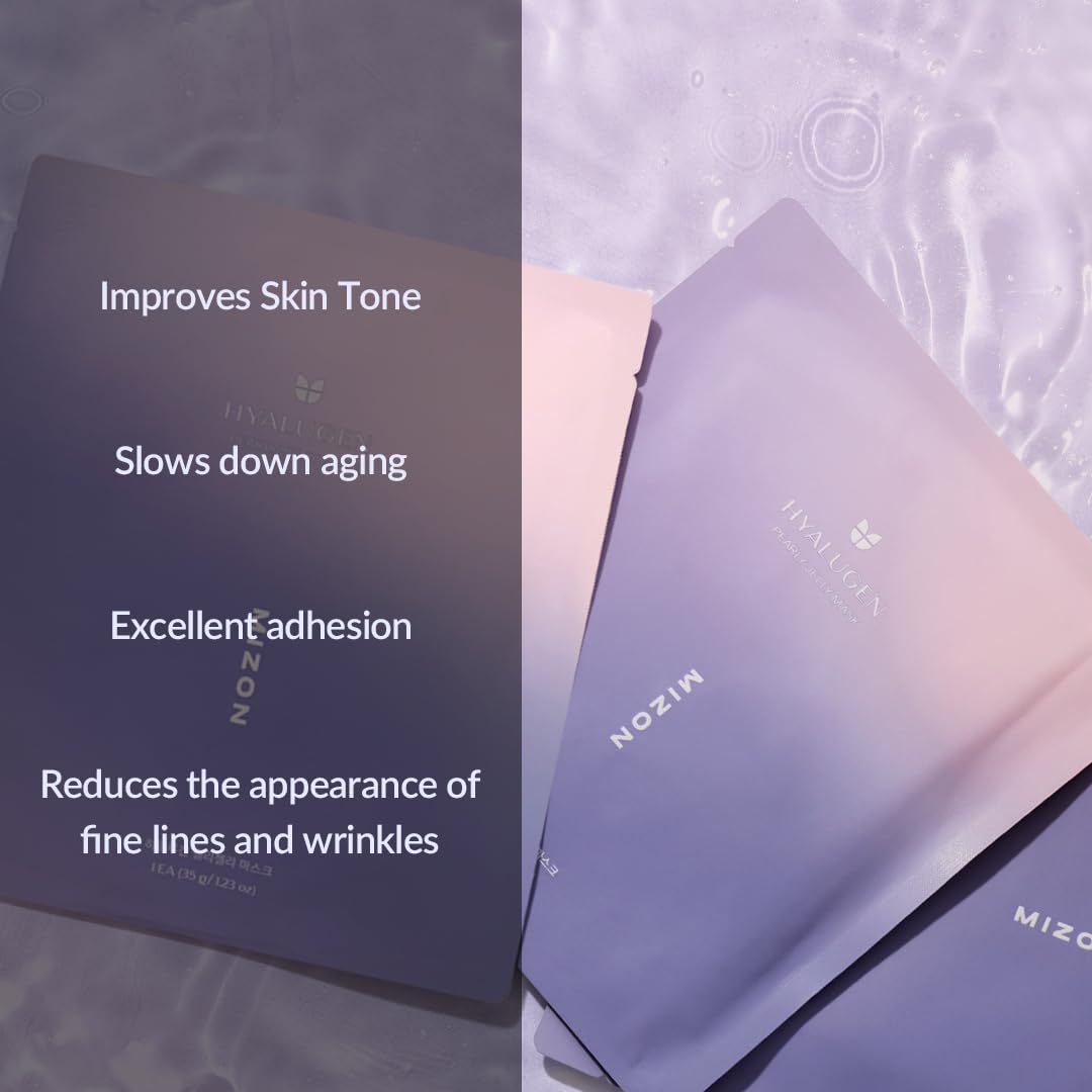 MIZON Hyalugen Pearl Jelly Mask being applied for secure fit.