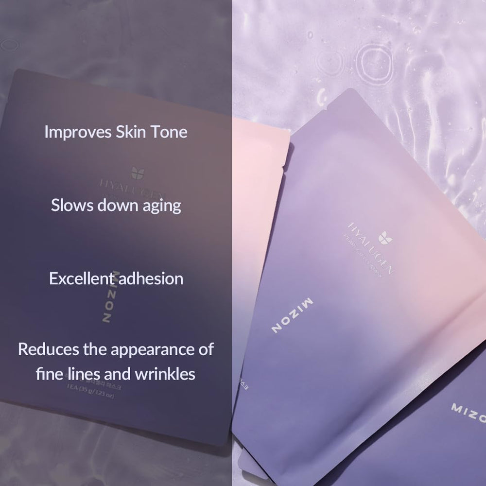 MIZON Hyalugen Pearl Jelly Mask being applied for secure fit.