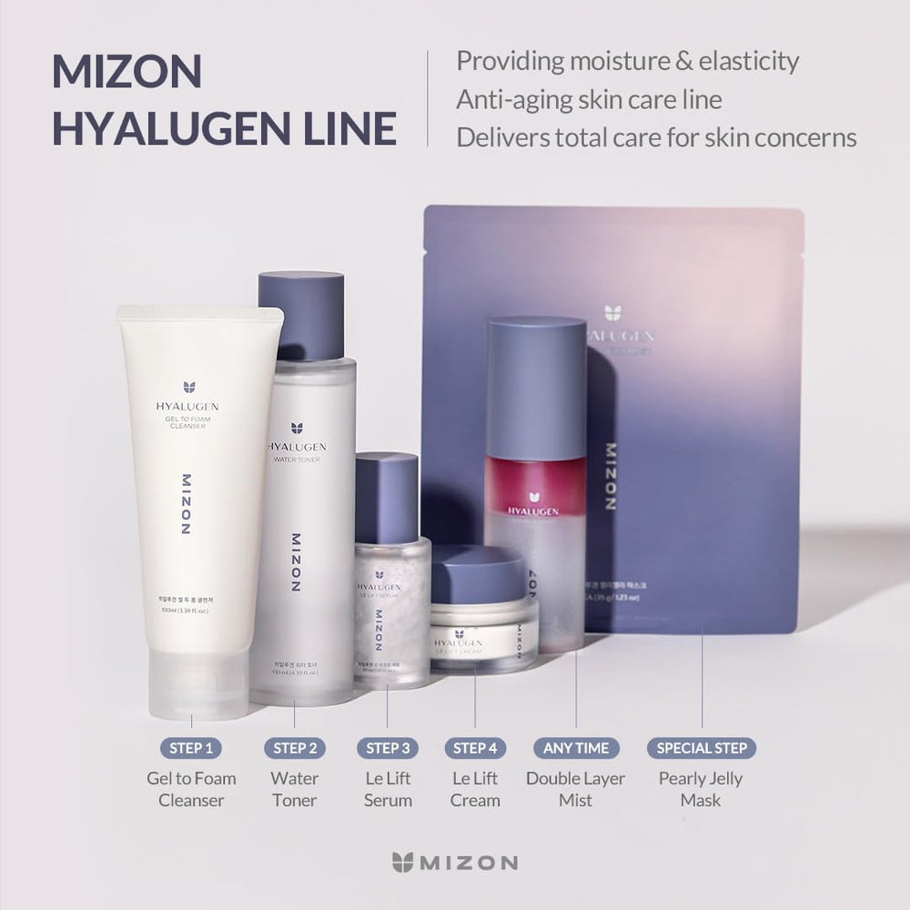 MIZON Hyalugen Pearl Jelly Mask packaging on shelf for weekly spa-like treatment.
