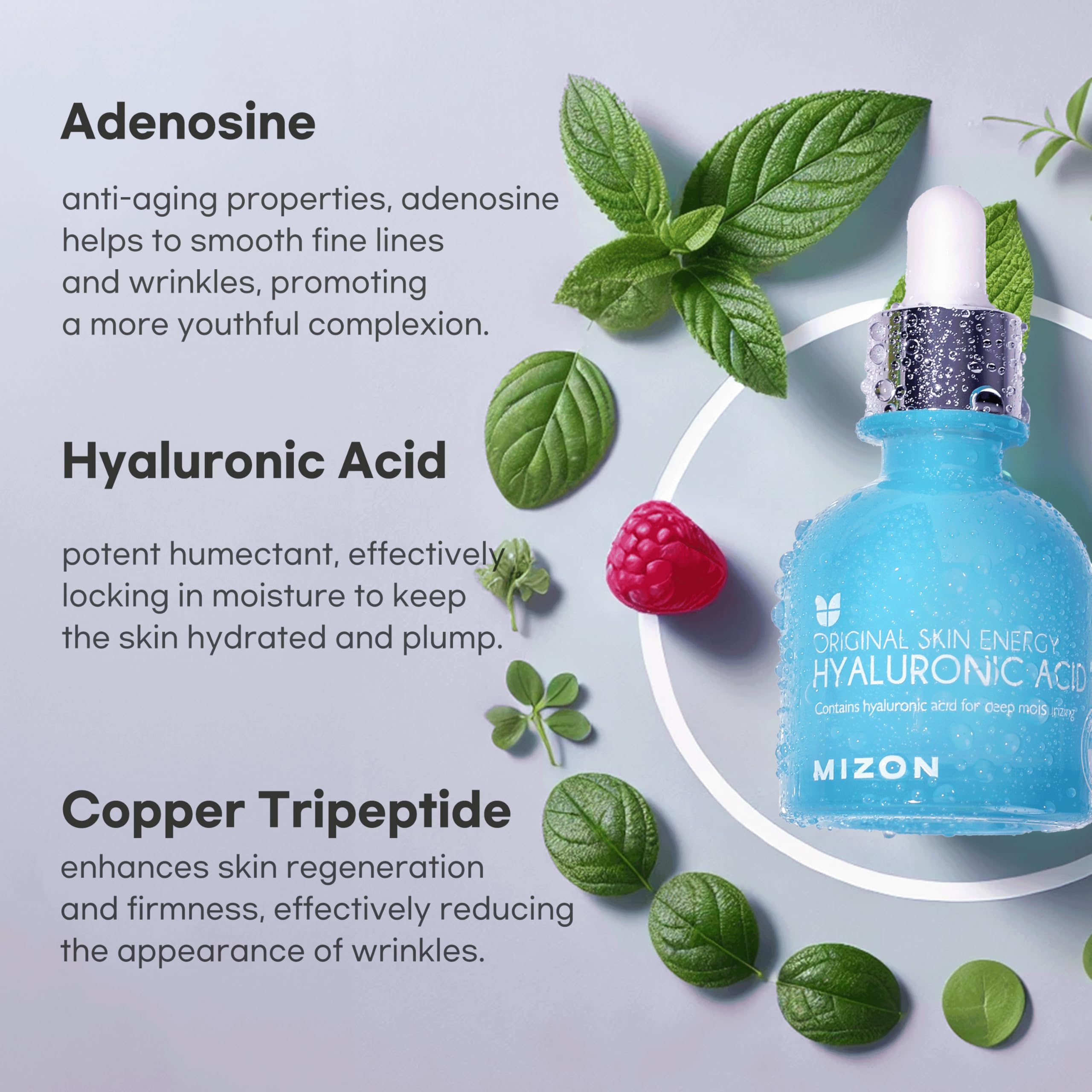 MIZON Hyaluronic Acid 100 Serum glow effect suggests dewy finish