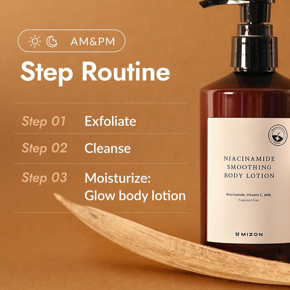 Application facile de la lotion MIZON, peau douce et satinée.