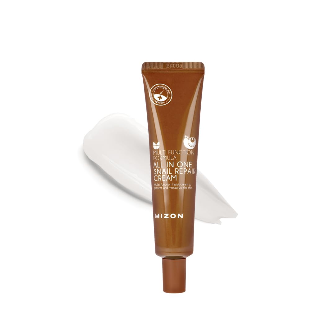 MIZON All-in-One Snail Repair Cream packaging shown for easy travel skincare.