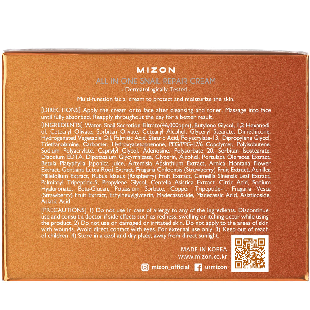 Visuals implying improvement in fine lines and blemish care with MIZON cream.