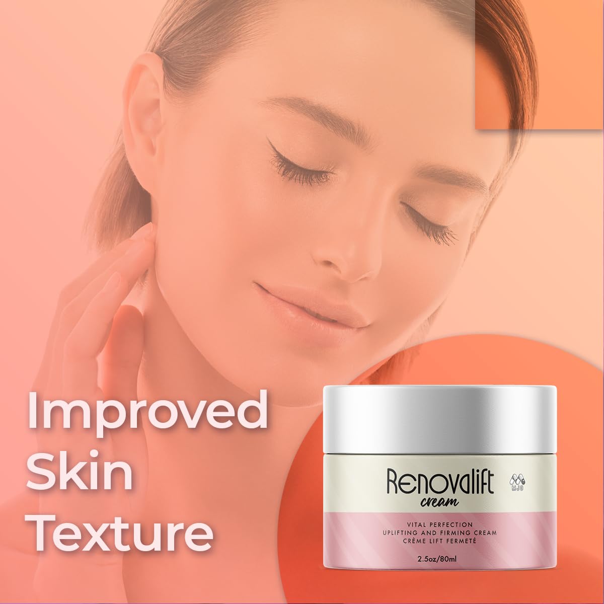MJO Renovalift cream texture close-up reveals a rich, velvety moisturizer
