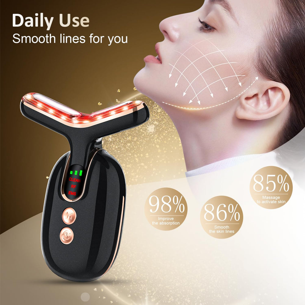 MKISCWEI face-neck wand in use for cleansing and toning.
