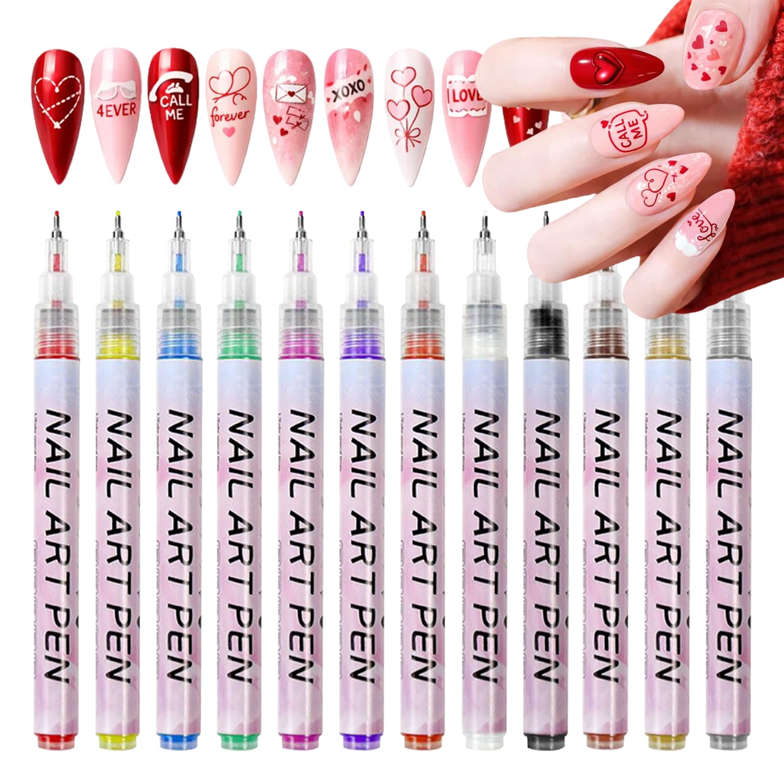 MKNZOME 12-color nail art pens with precision tip for detailed designs.
