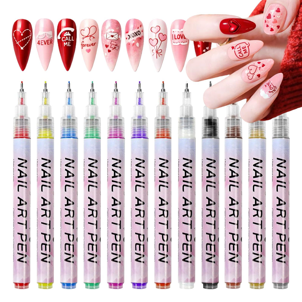 MKNZOME 12-color nail art pens with precision tip for detailed designs.