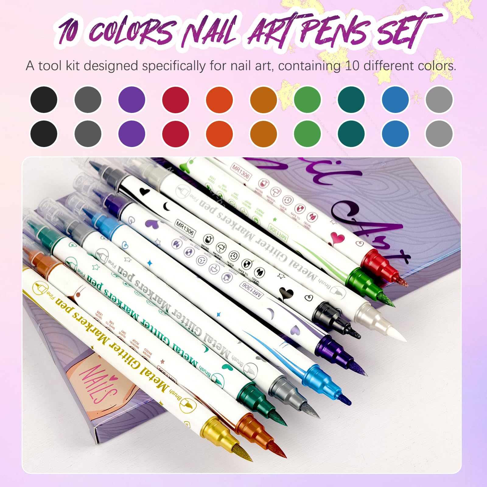 MKNZOME dual-tip pens deliver precise nail art designs.