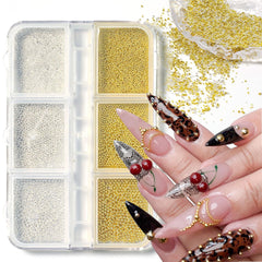 Mkwntg nail charms 6-grid mixed sizes for versatile nail art designs.