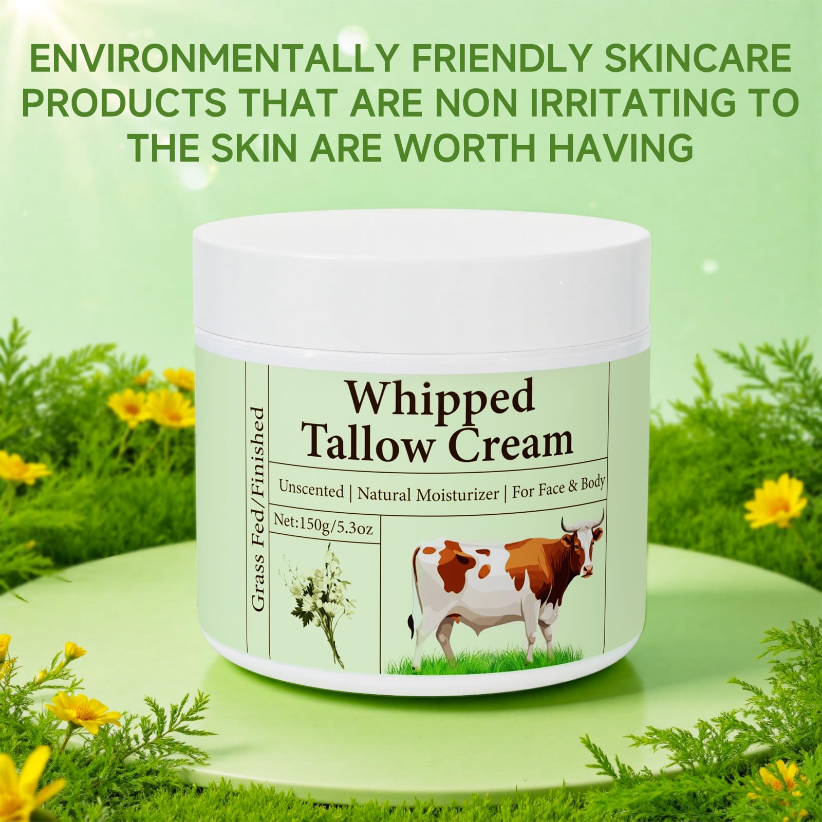 MKZEA Beef Tallow Face Moisturizer close-up highlighting natural fatty acids for skin nourishment.
