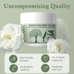 mkzea beef tallow ingredients vial highlights vitamins A, D, E, K, B12 for skin nourishment.