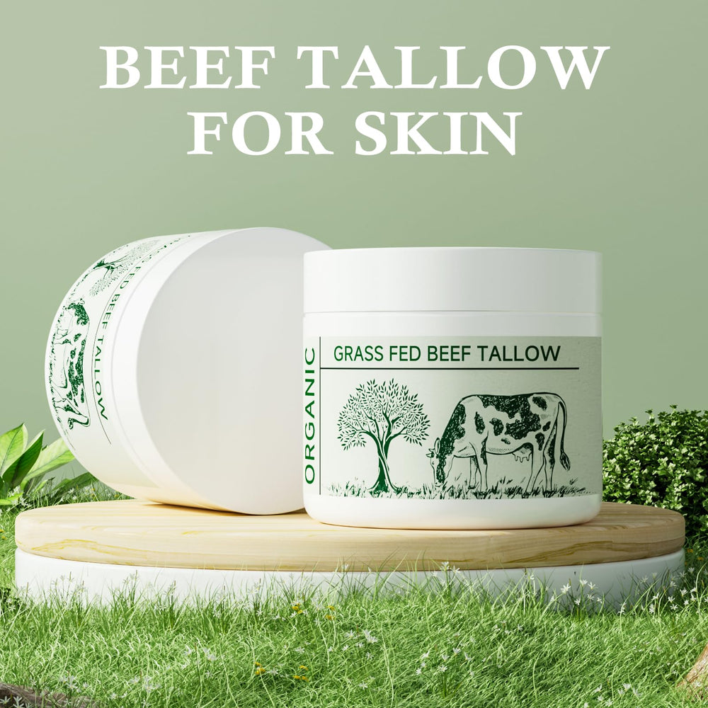 Mkzea grass-fed beef tallow ingredient close-up emphasizes natural origins
