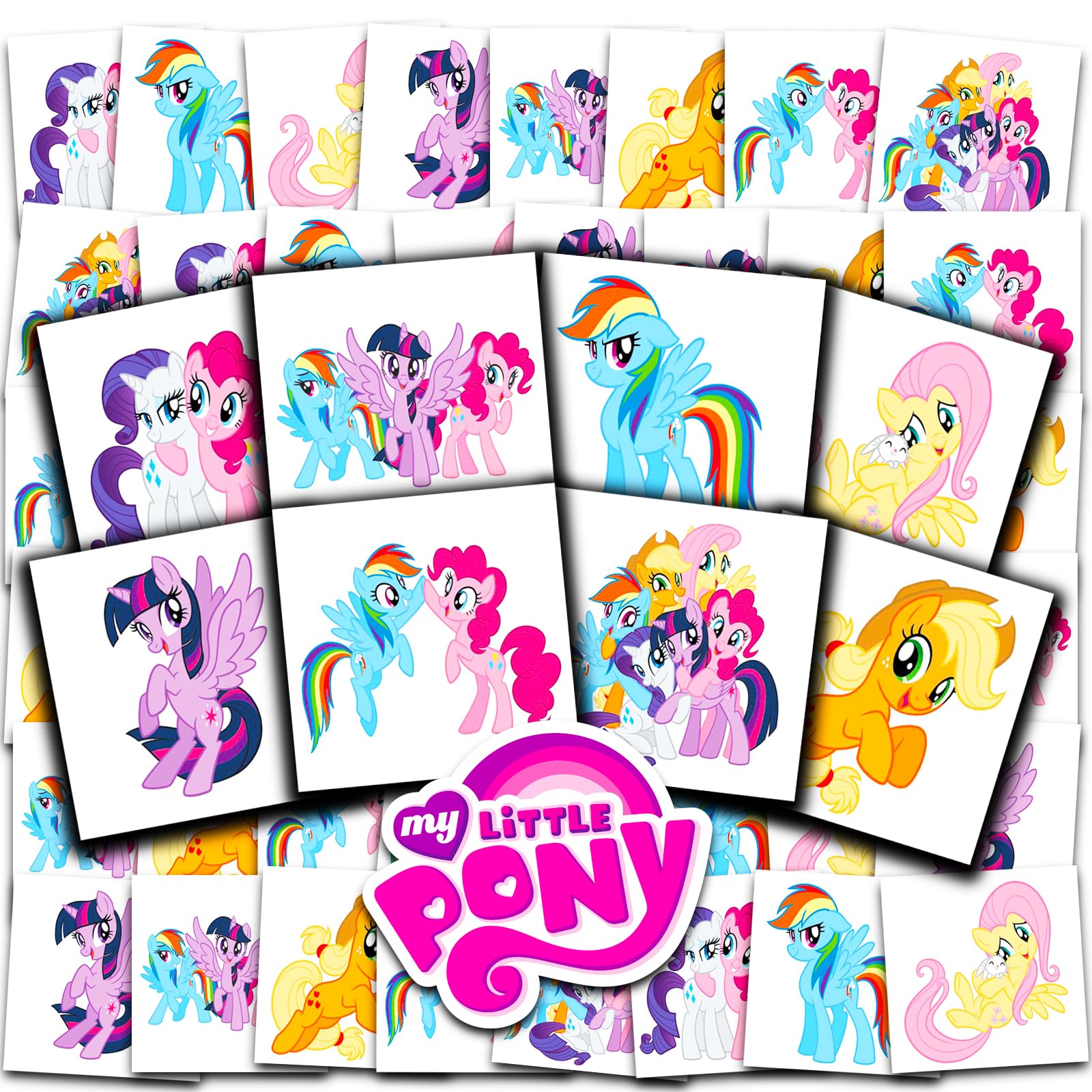 MLP Shop tattoos collection on perforated sheets for easy, quick party favor applications.