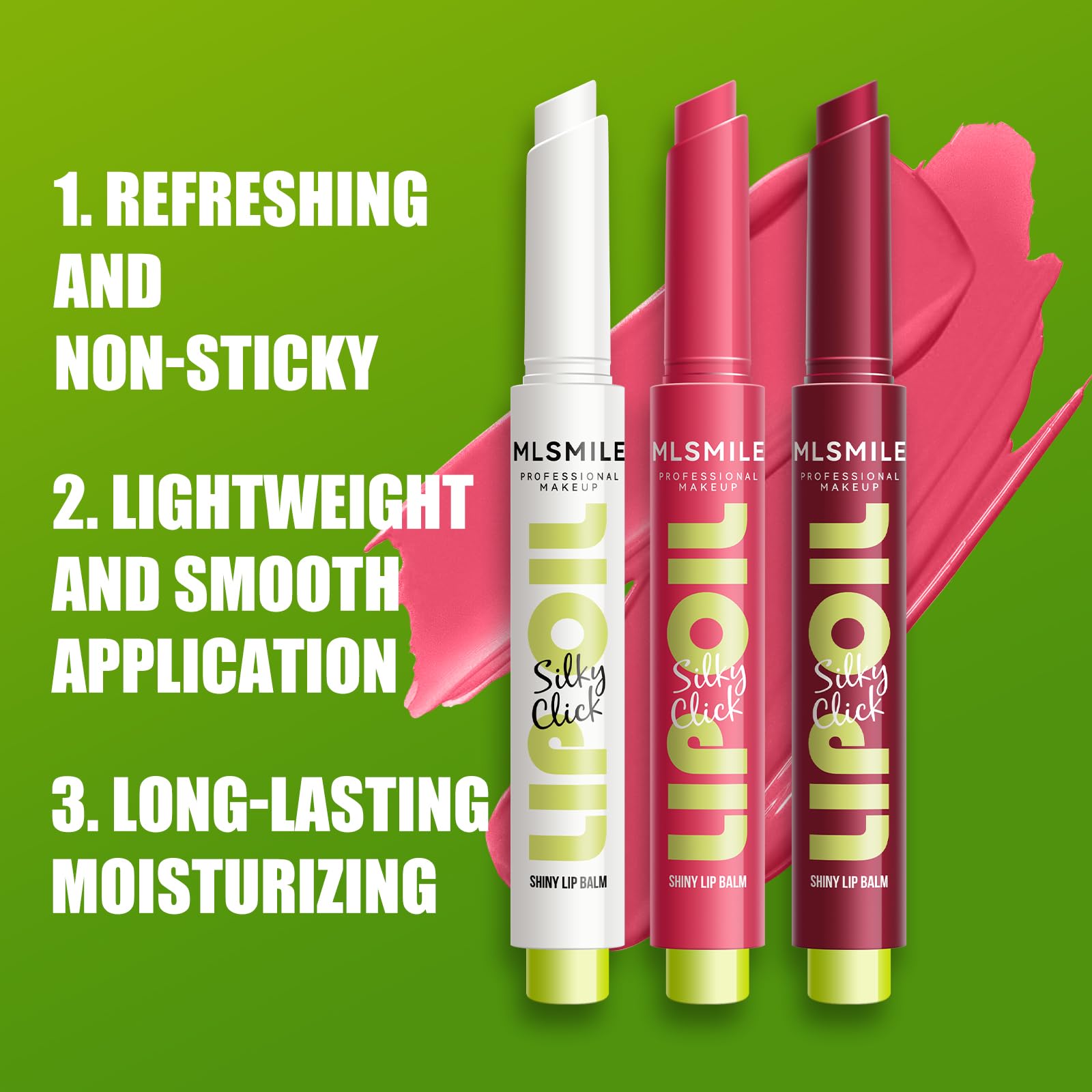MLSMILE Fat Lip Oil Click Slick applicator enables precise lip color.