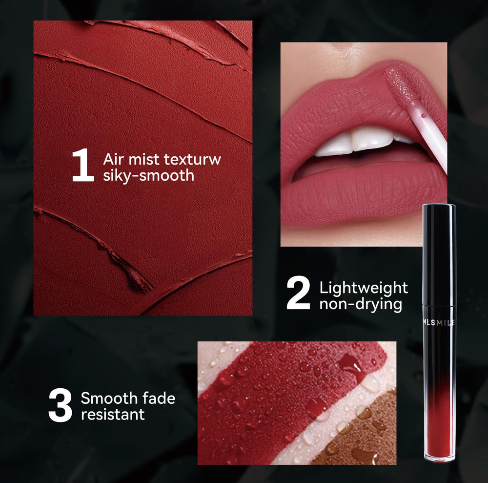 MLSMILE matte liquid lip glaze swatches for bold color and long wear.