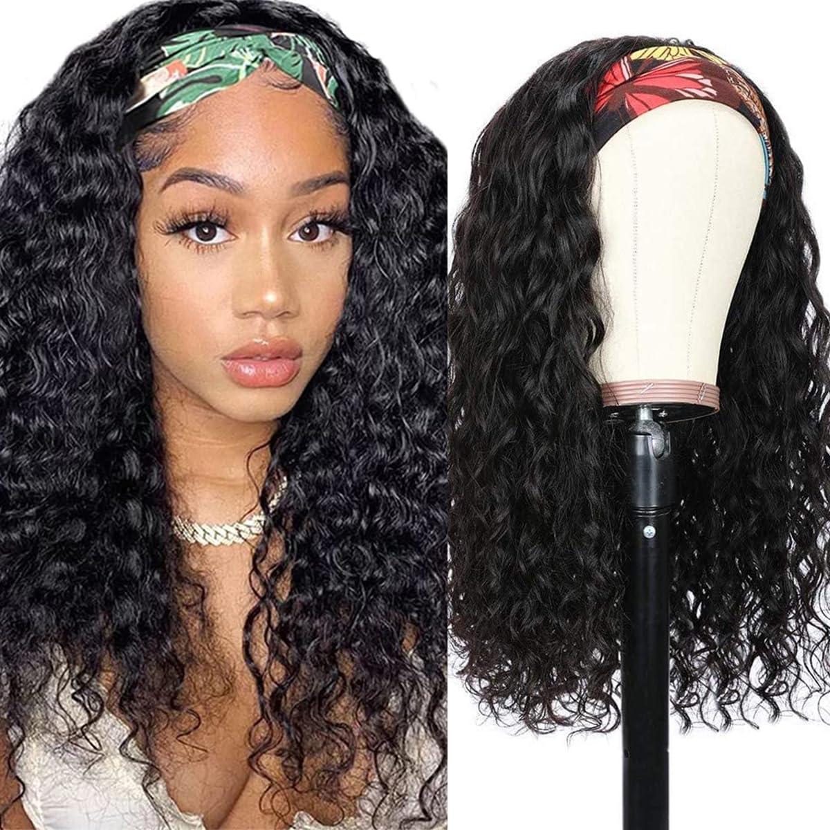 mmiqus 22-inch water wave headband wig with natural shine and versatile styling