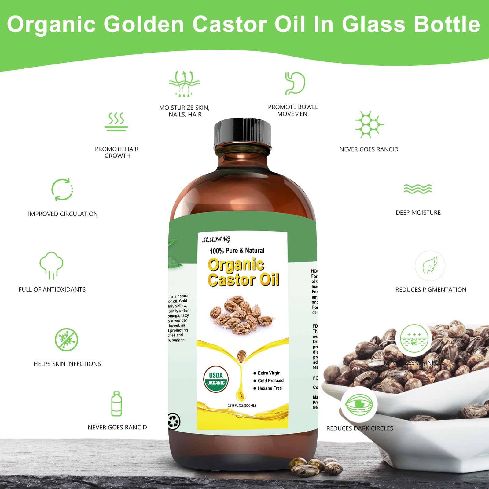 MMPANG Castor Oil supports natural hair growth and fuller strands.