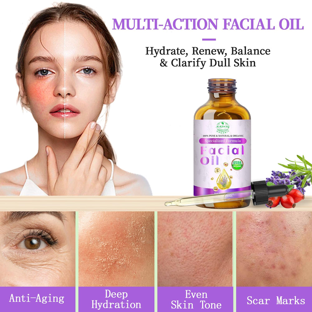 MMPANG Organic Face Oil rosehip dropper highlights skin renewal and smooth texture