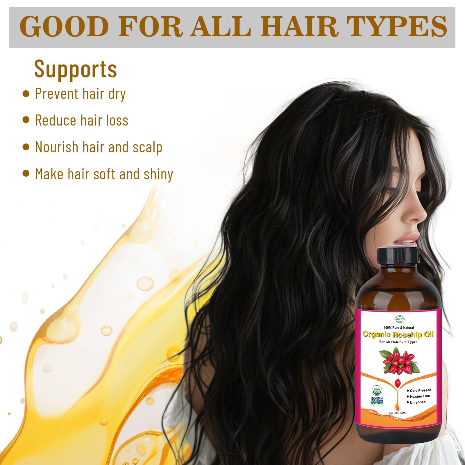 MMPANG Rosehip Oil face-application shows quick absorption and hydration.