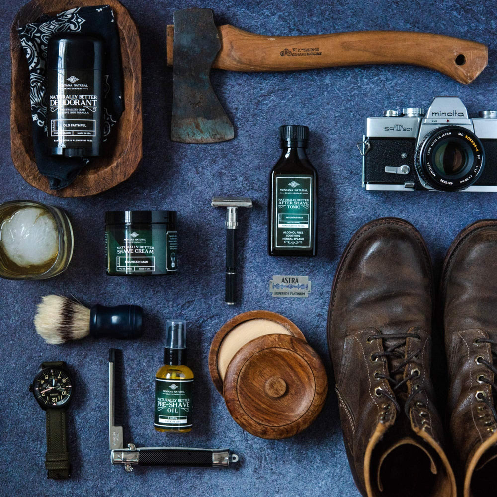 Product shot of MNS Mountain Man deodorant highlighting plant-derived formula