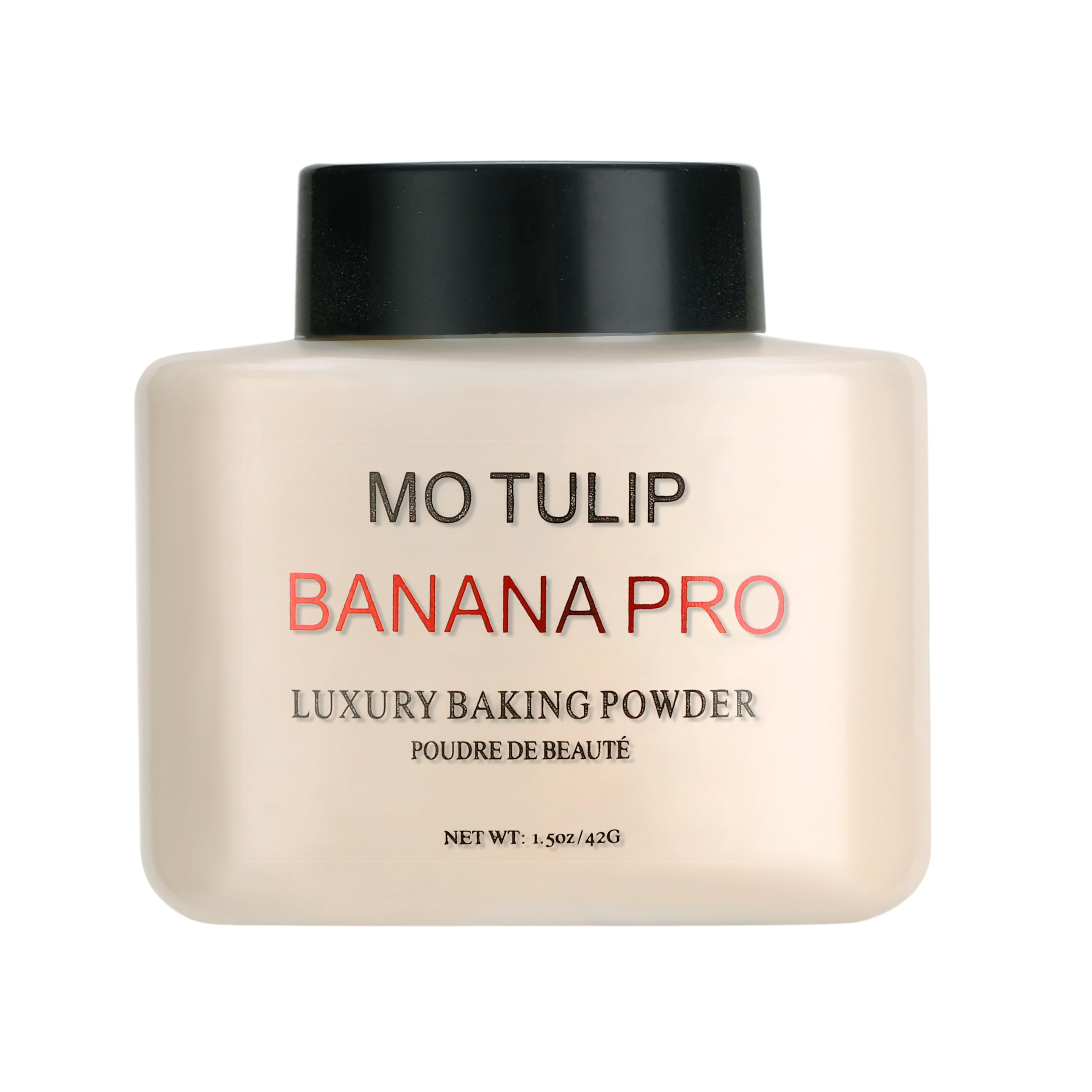 MO TULIP Banana Pro Baking Powder bottle closeup with matte finish