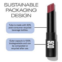 MOB Beauty Lip Balm M24 Plum packaging featuring recycled materials.
