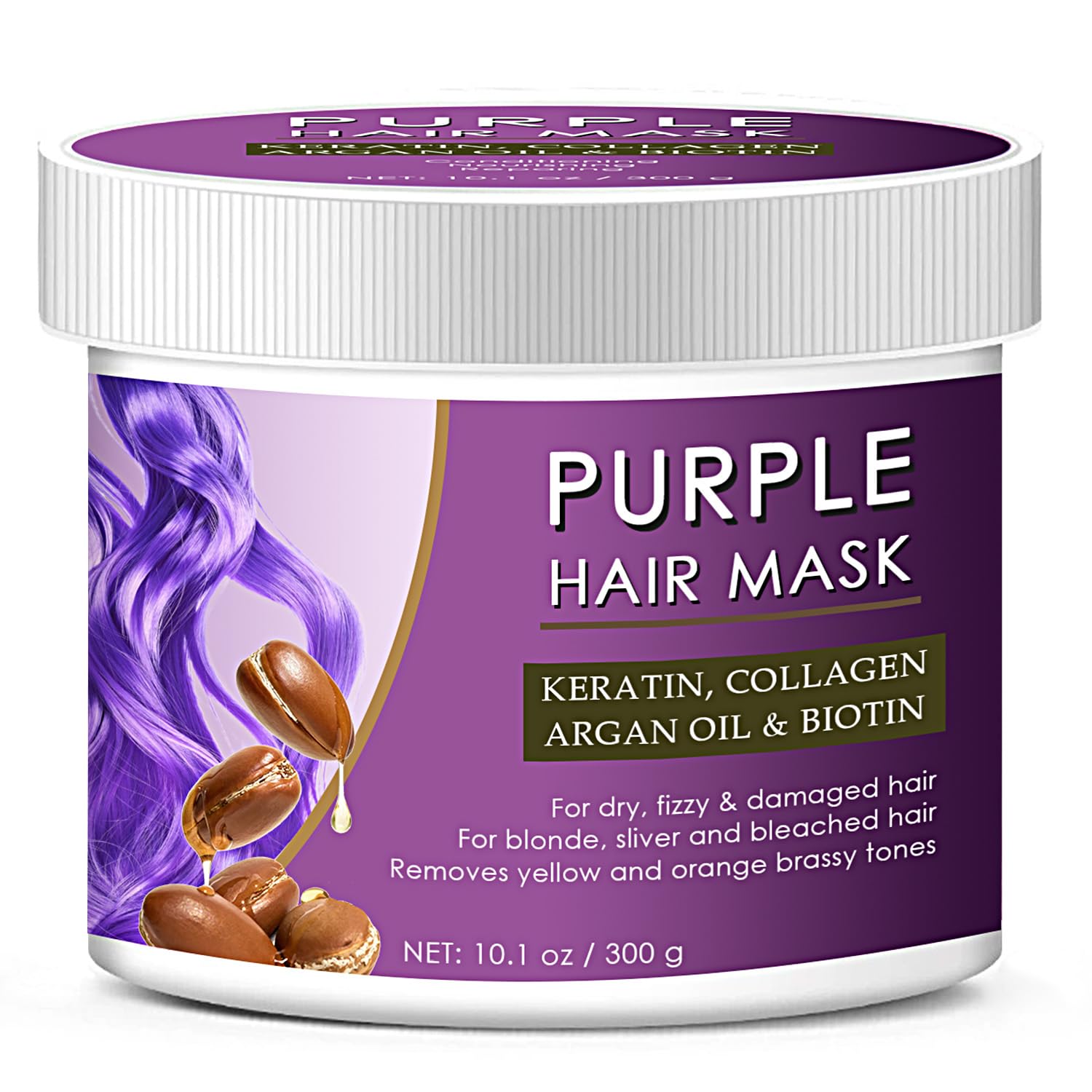 MOC LINK keratin-collagen purple mask application evenly tones brassy hair.