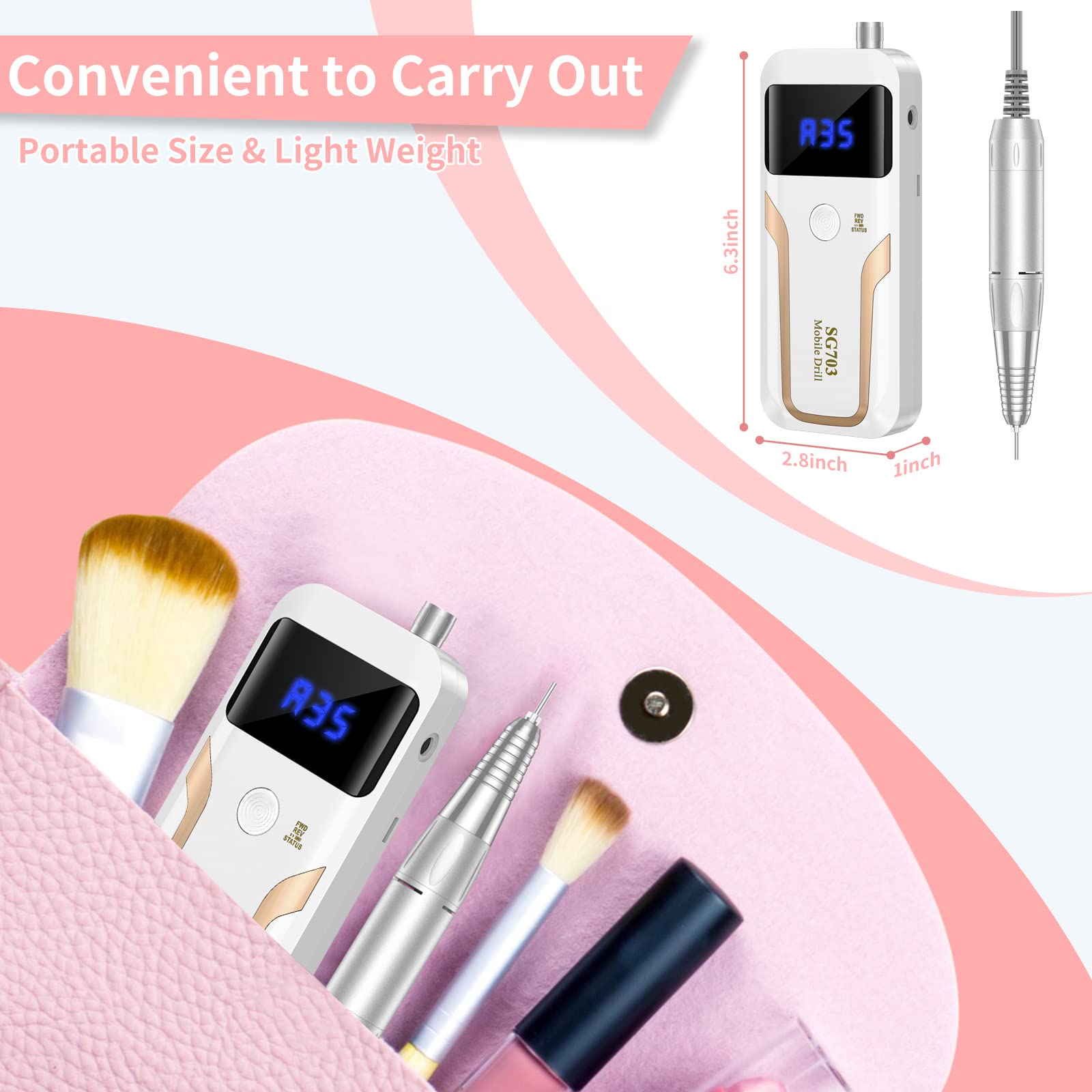 MOCOWIND cordless E-file kit with multiple bits for versatile nail care.
