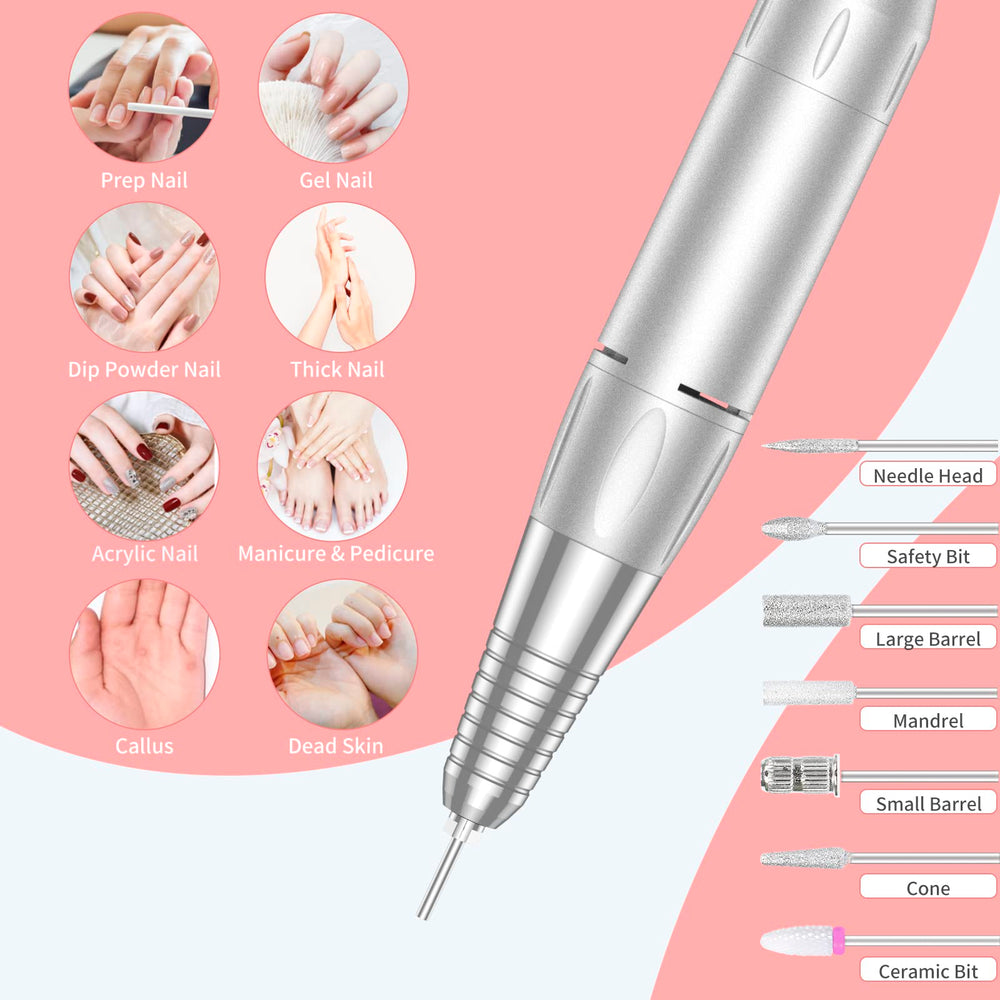 MOCOWIND rechargeable nail file with large battery for cordless sessions.