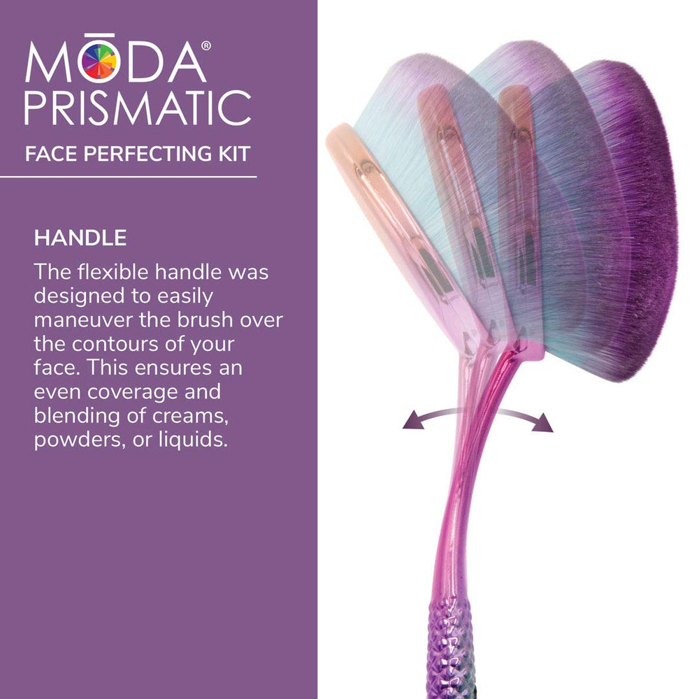 MODA Prismatic oval brush with ergonomic, waterproof handle for secure grip.
